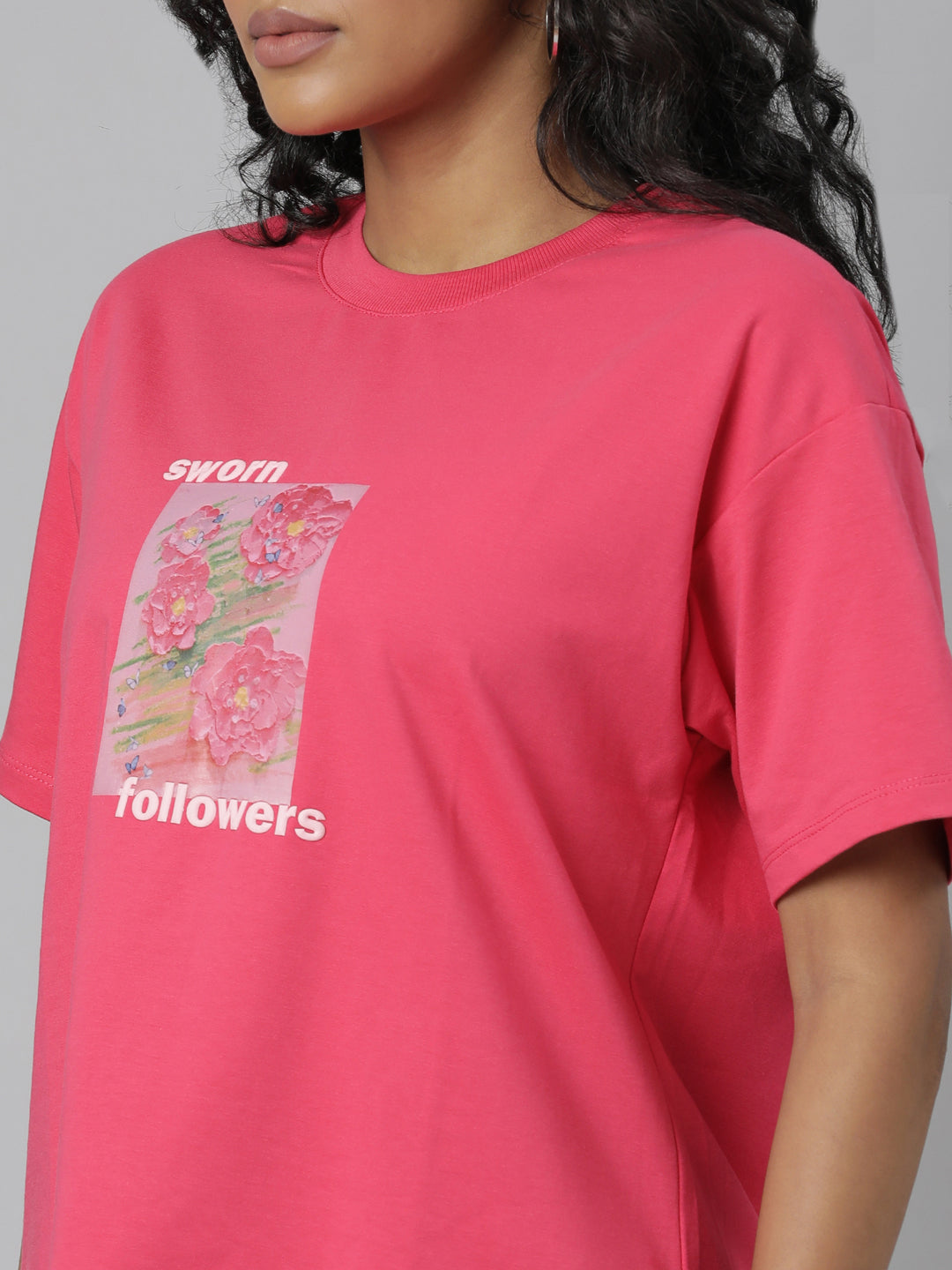 Women Solid Pink T Shirt