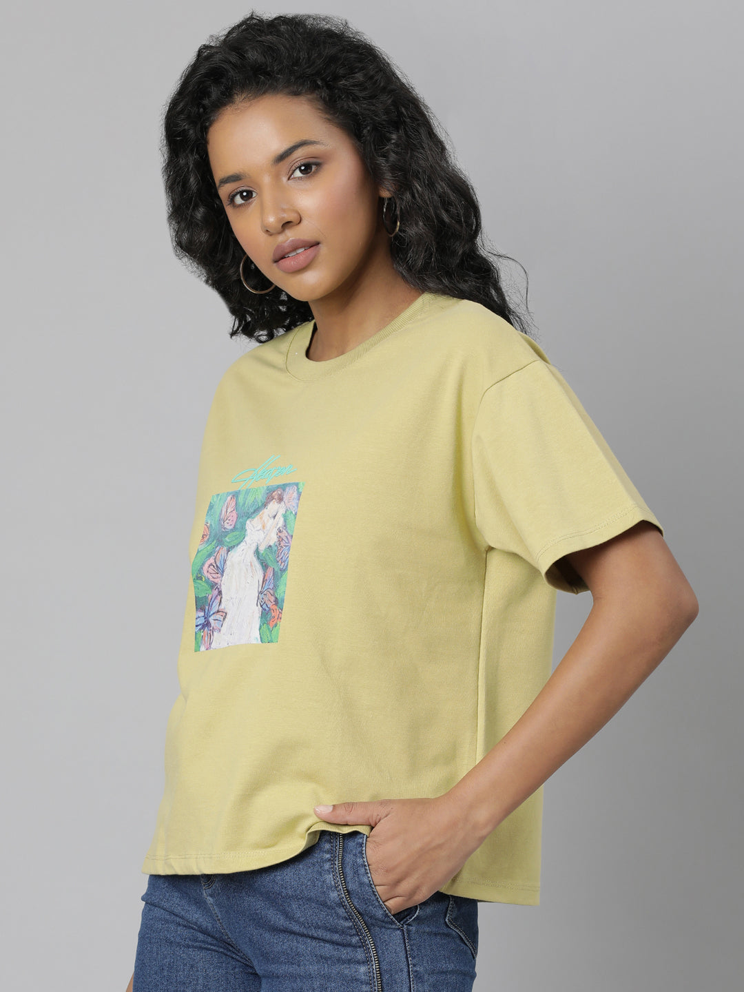 Women Solid Mustard T Shirt