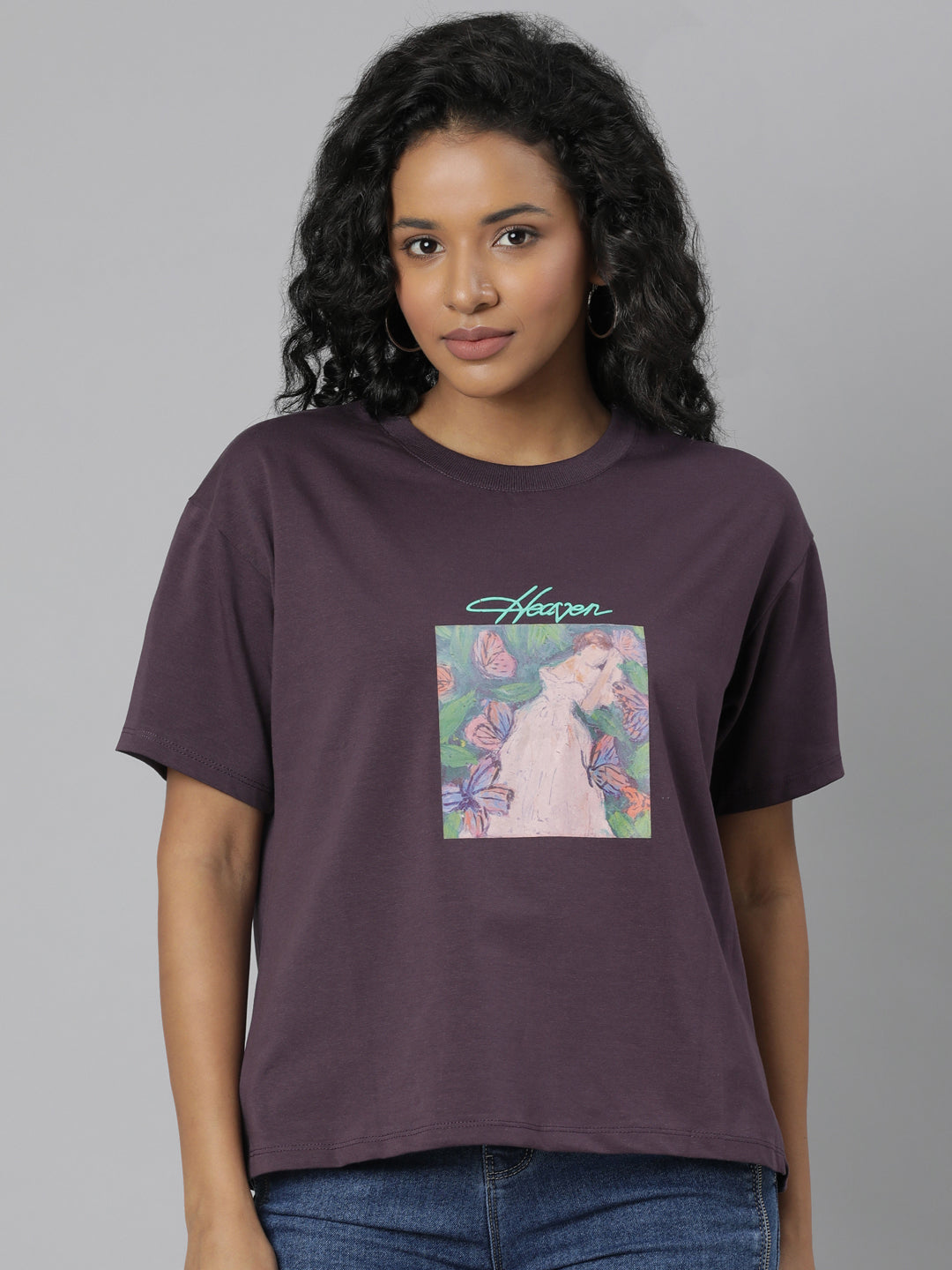 Women Solid Purple T Shirt
