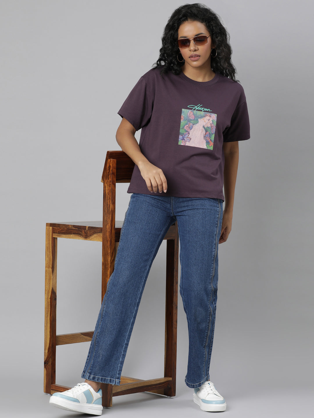 Women Solid Purple T Shirt