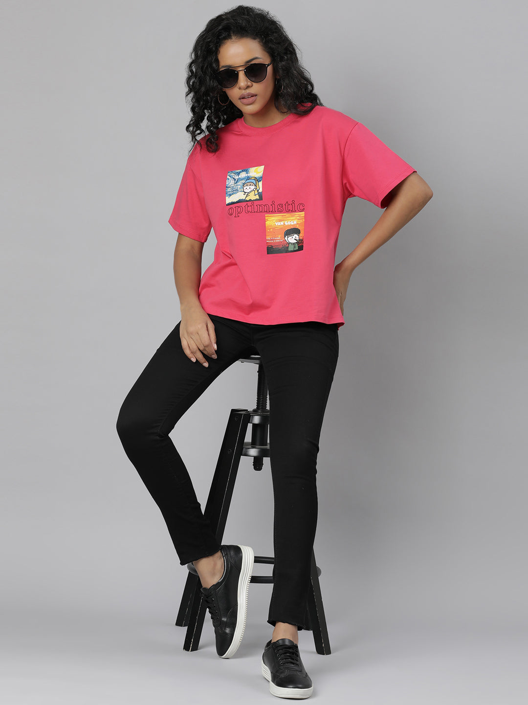 Women Solid Pink T Shirt