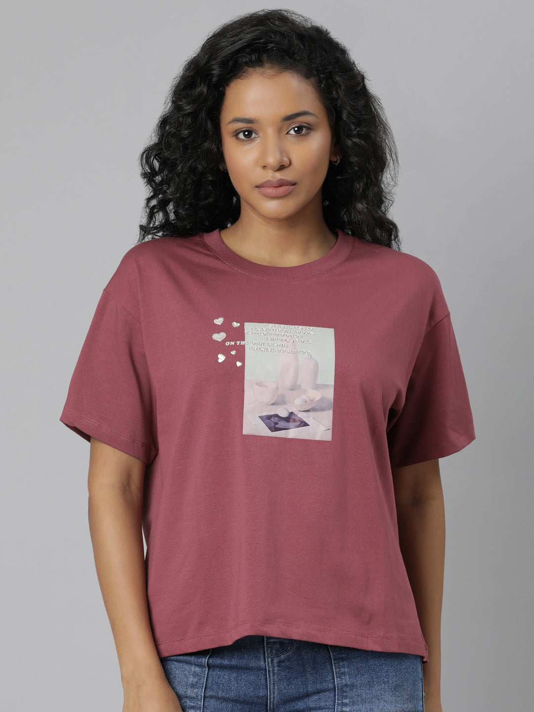Women Solid Mauve T Shirt