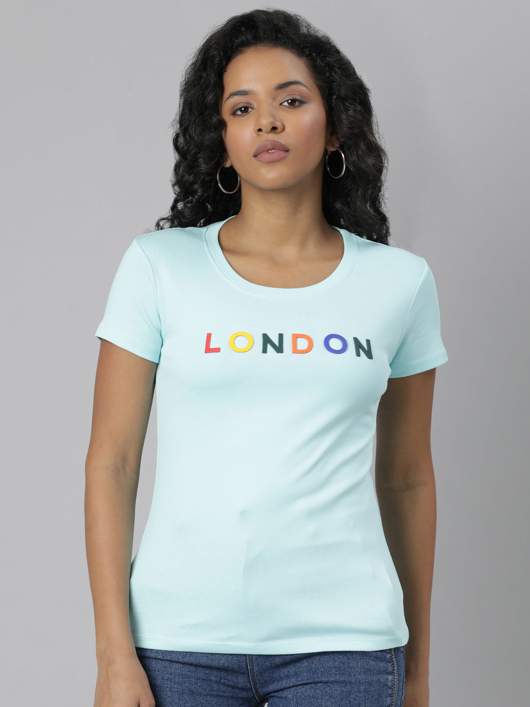 Women Blue Typography T Shirt