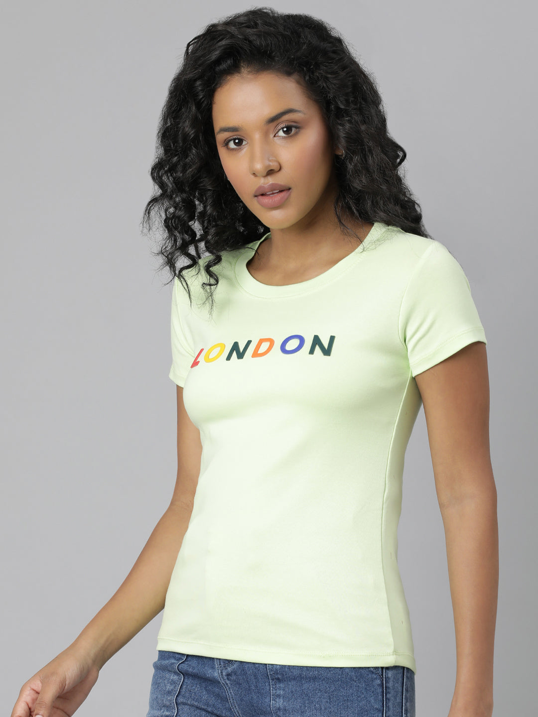 Women Lime Green Typography T Shirt