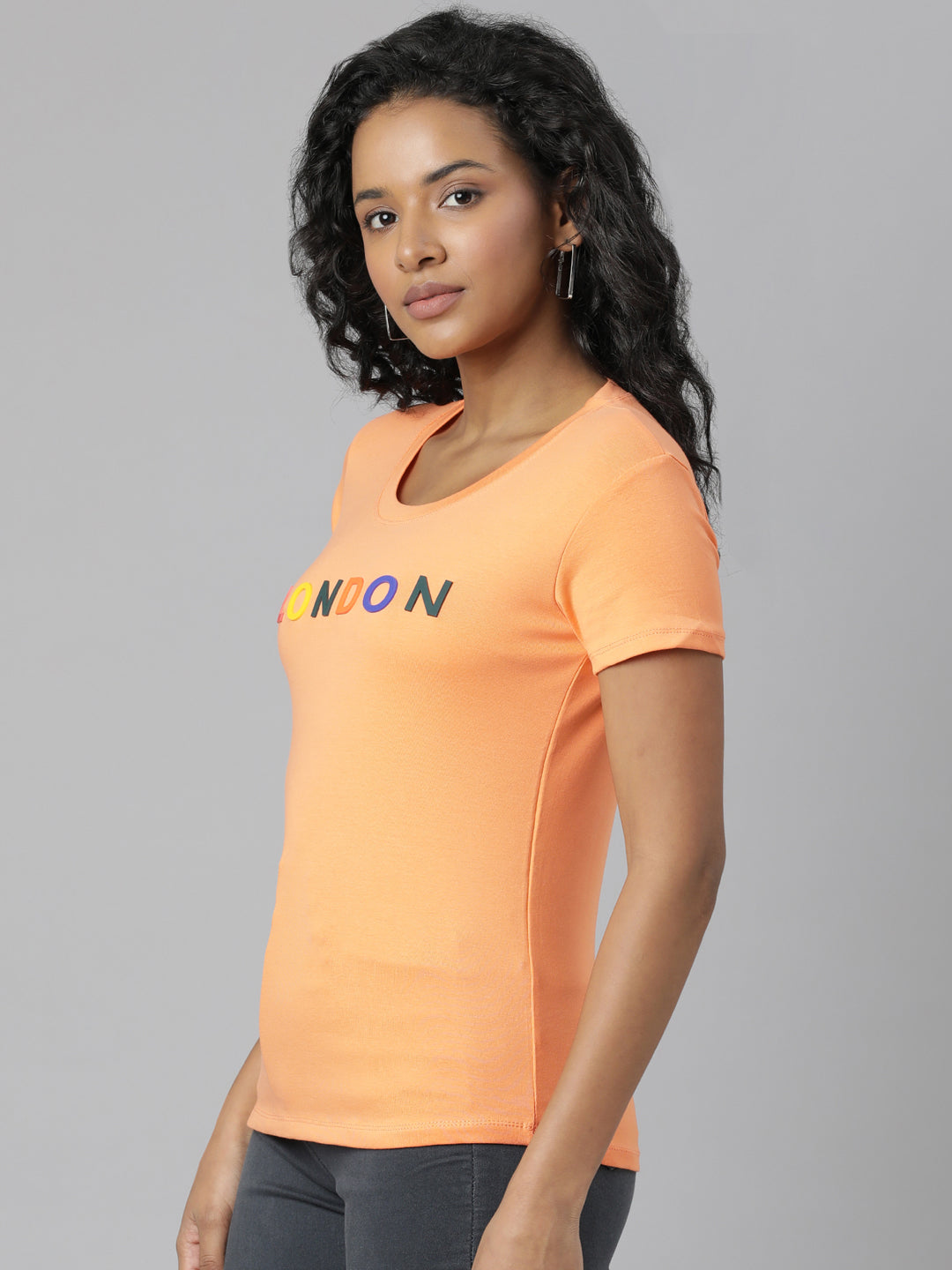 Women Orange Typography T Shirt