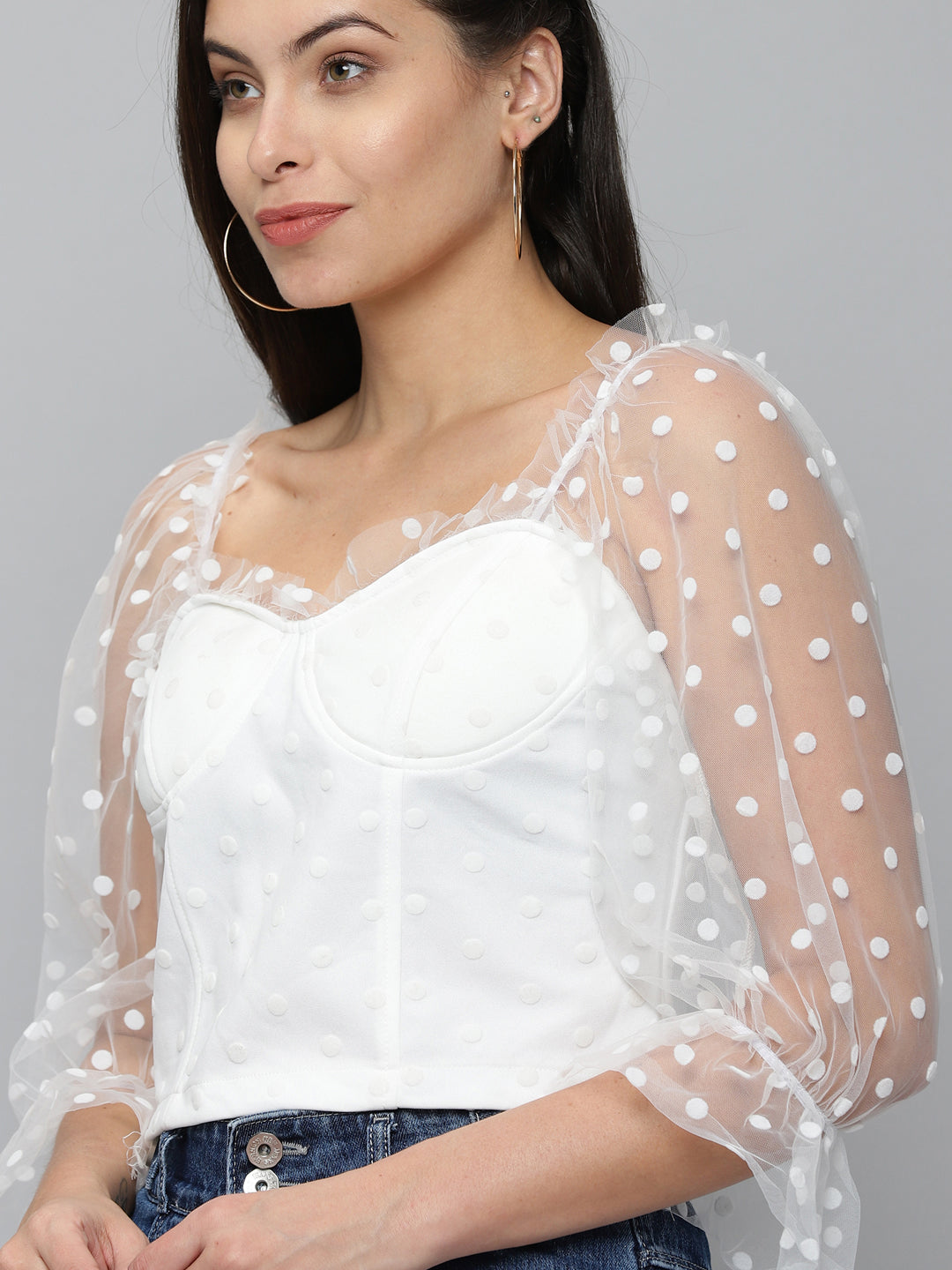 Women Sweetheart Neck Solid White Fitted Top