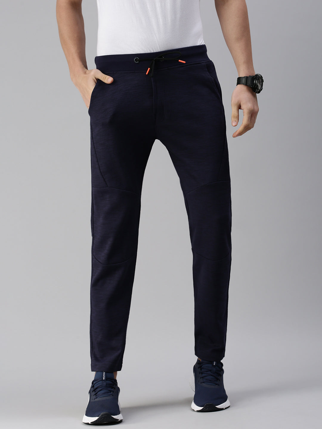 Men Solid Navy Blue Straight Fit Trackpant