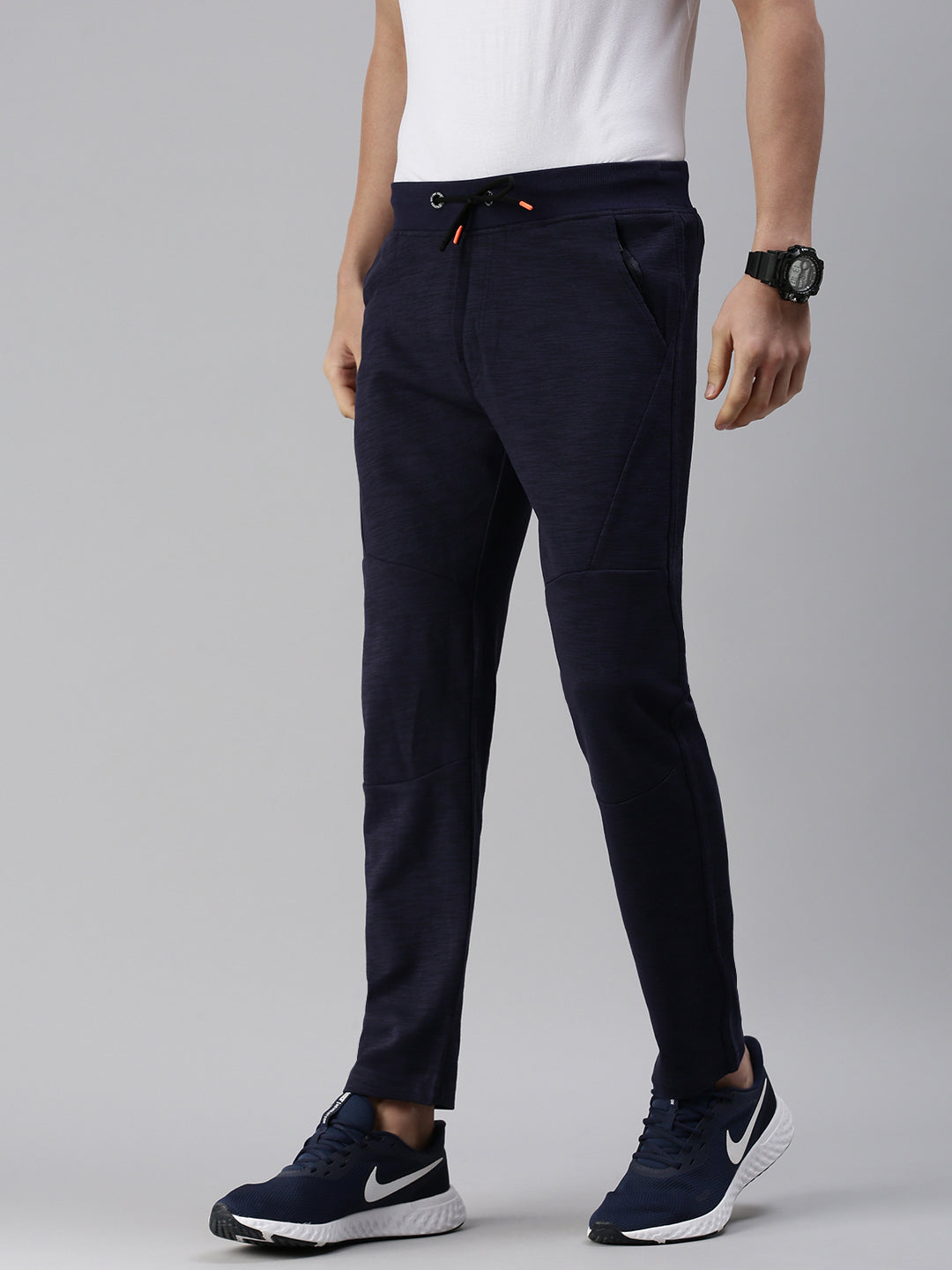 Men Solid Navy Blue Straight Fit Trackpant