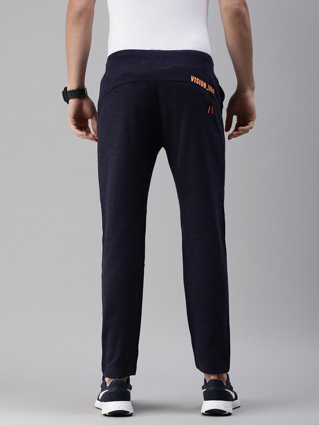 Men Solid Navy Blue Straight Fit Trackpant