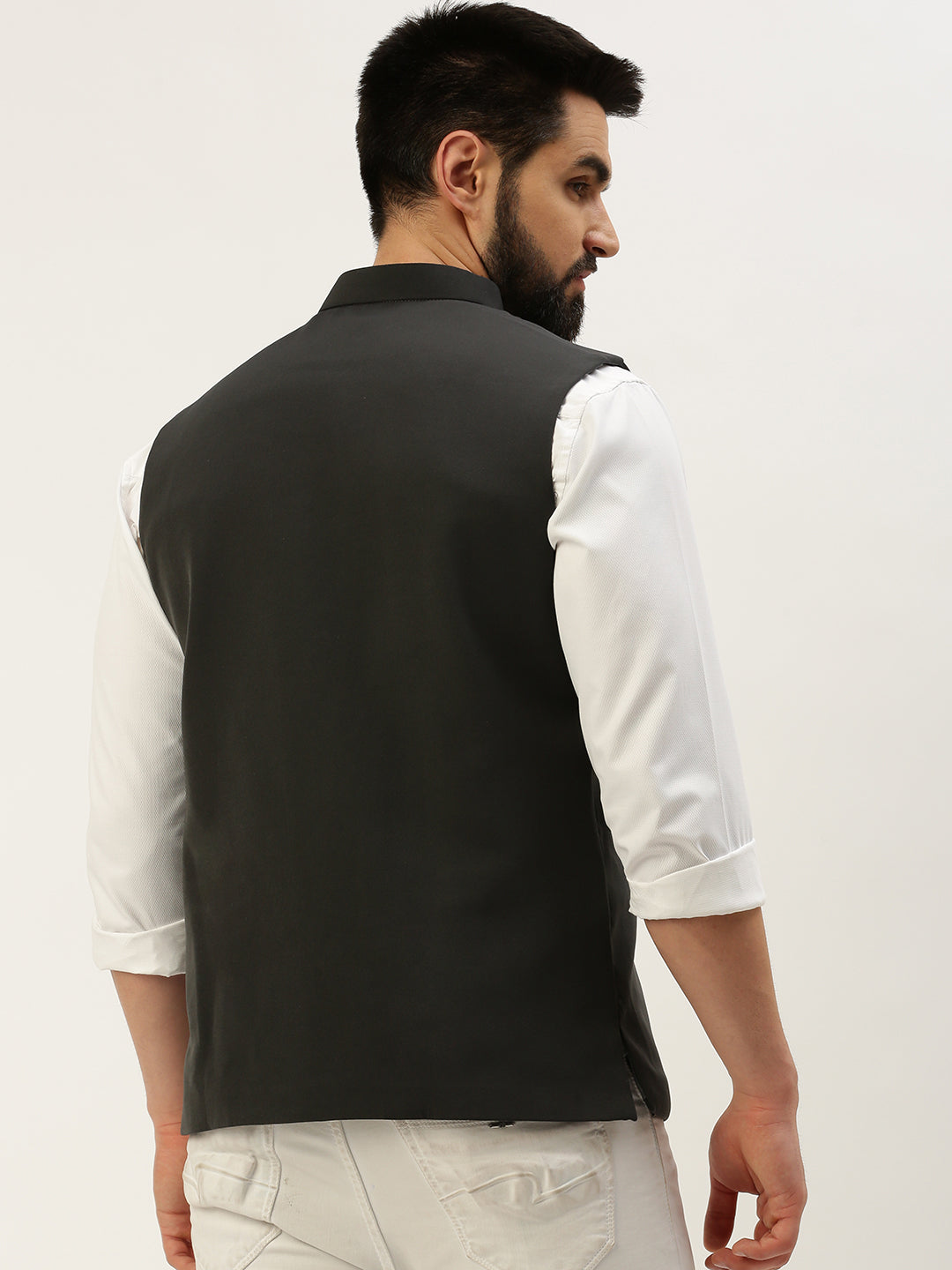 Men Mandarin Collar Solid Grey Nehru Jacket