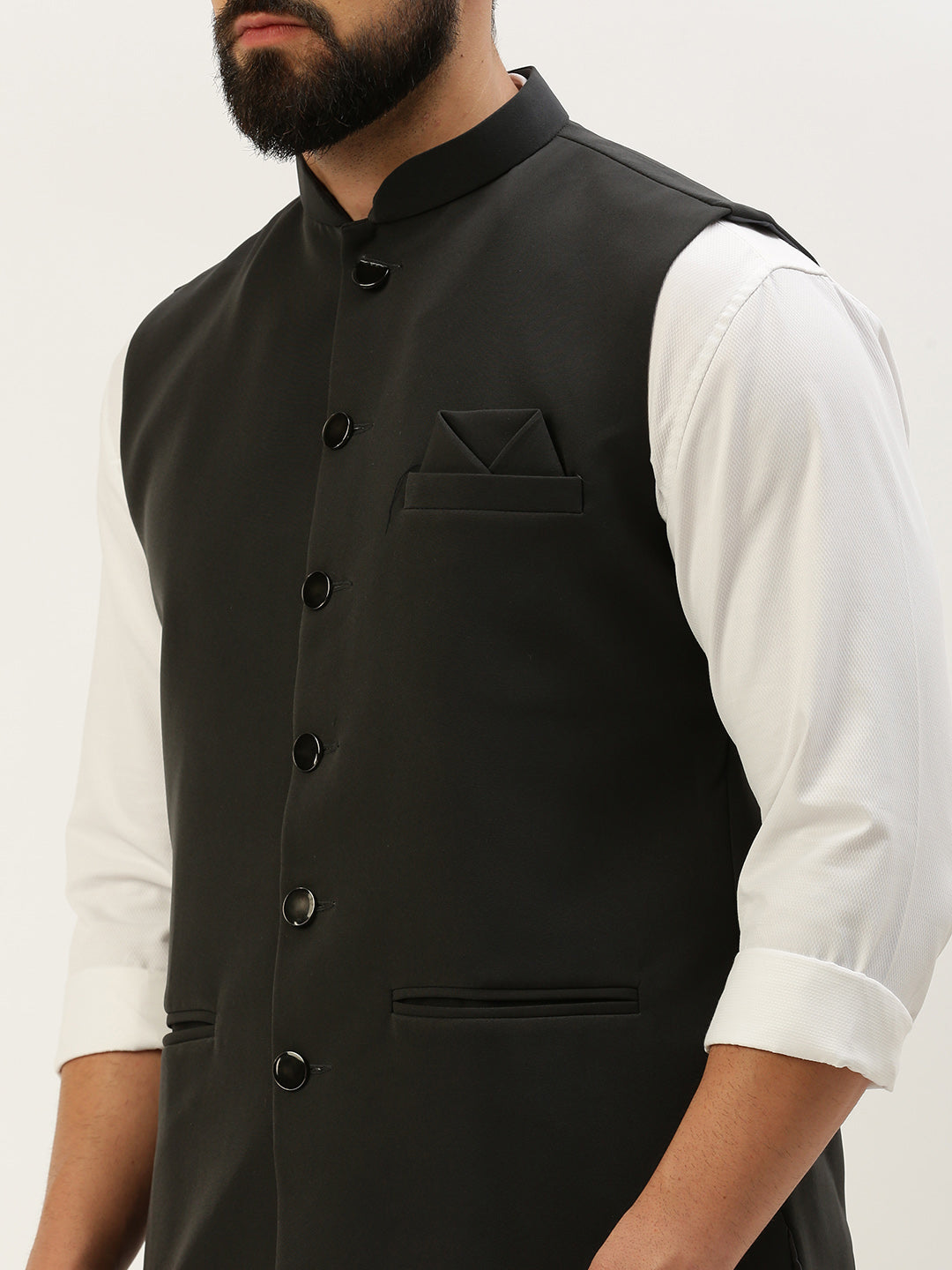 Men Mandarin Collar Solid Grey Nehru Jacket