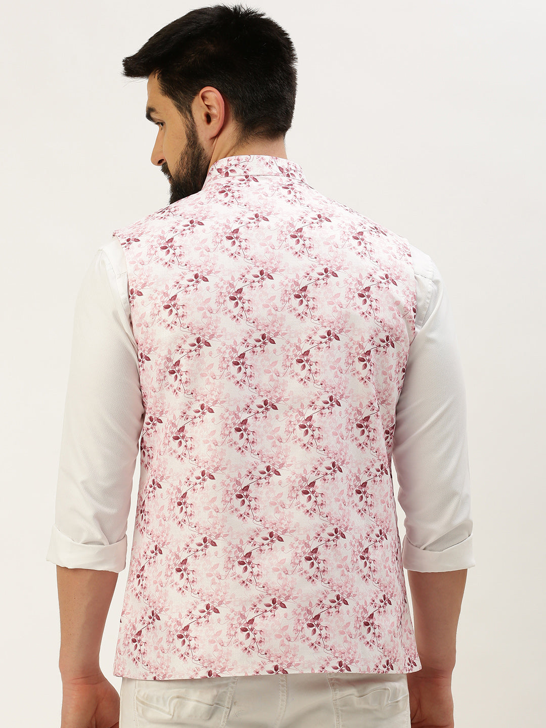 Men Mandarin Collar Solid Pink Nehru Jacket