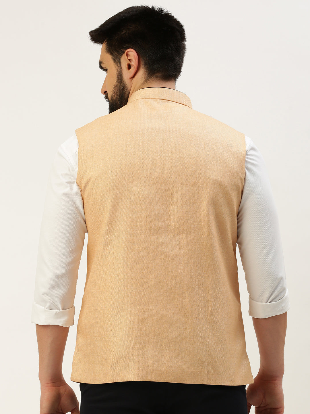 Men Mandarin Collar Solid Peach Nehru Jacket