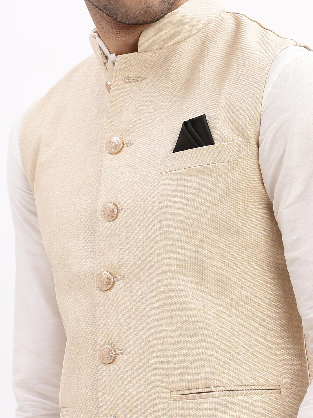 Men Solid Beige Nehru Jacket