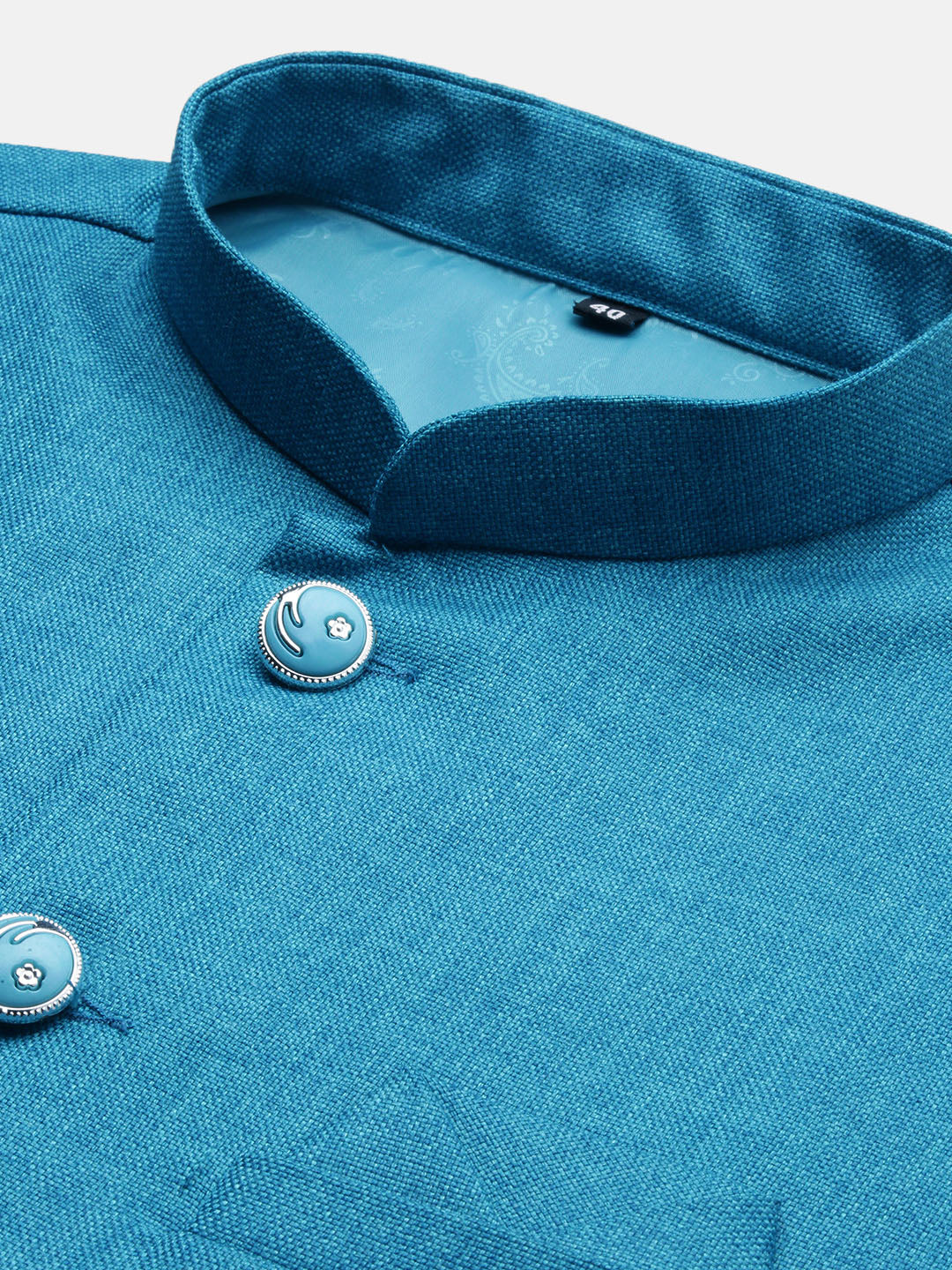 Men Solid Turquoise Blue Slim Fit Nehru Jacket