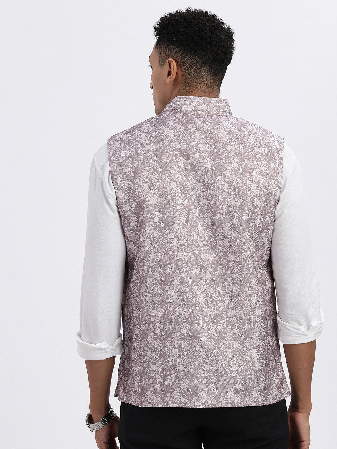 Men Brown Printed Nehru Jacket