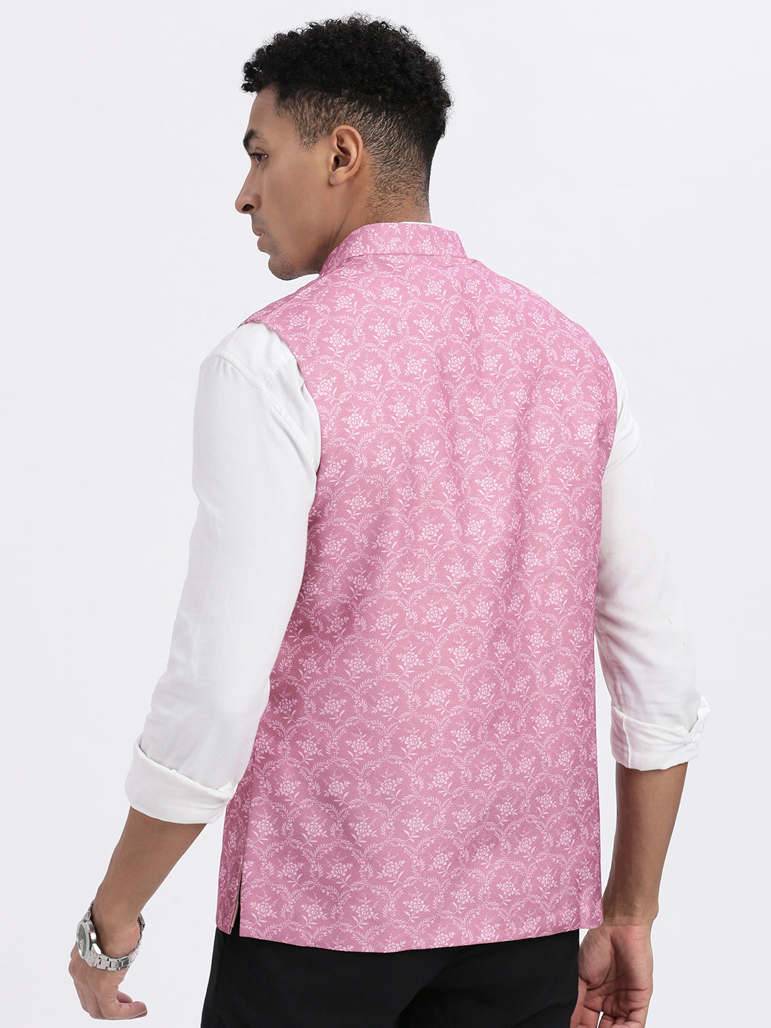 Men Pink Printed Nehru Jacket