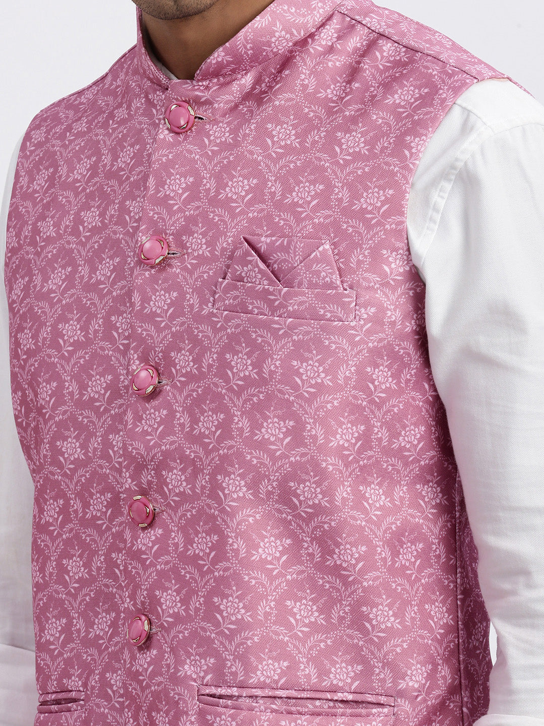 Men Pink Printed Nehru Jacket