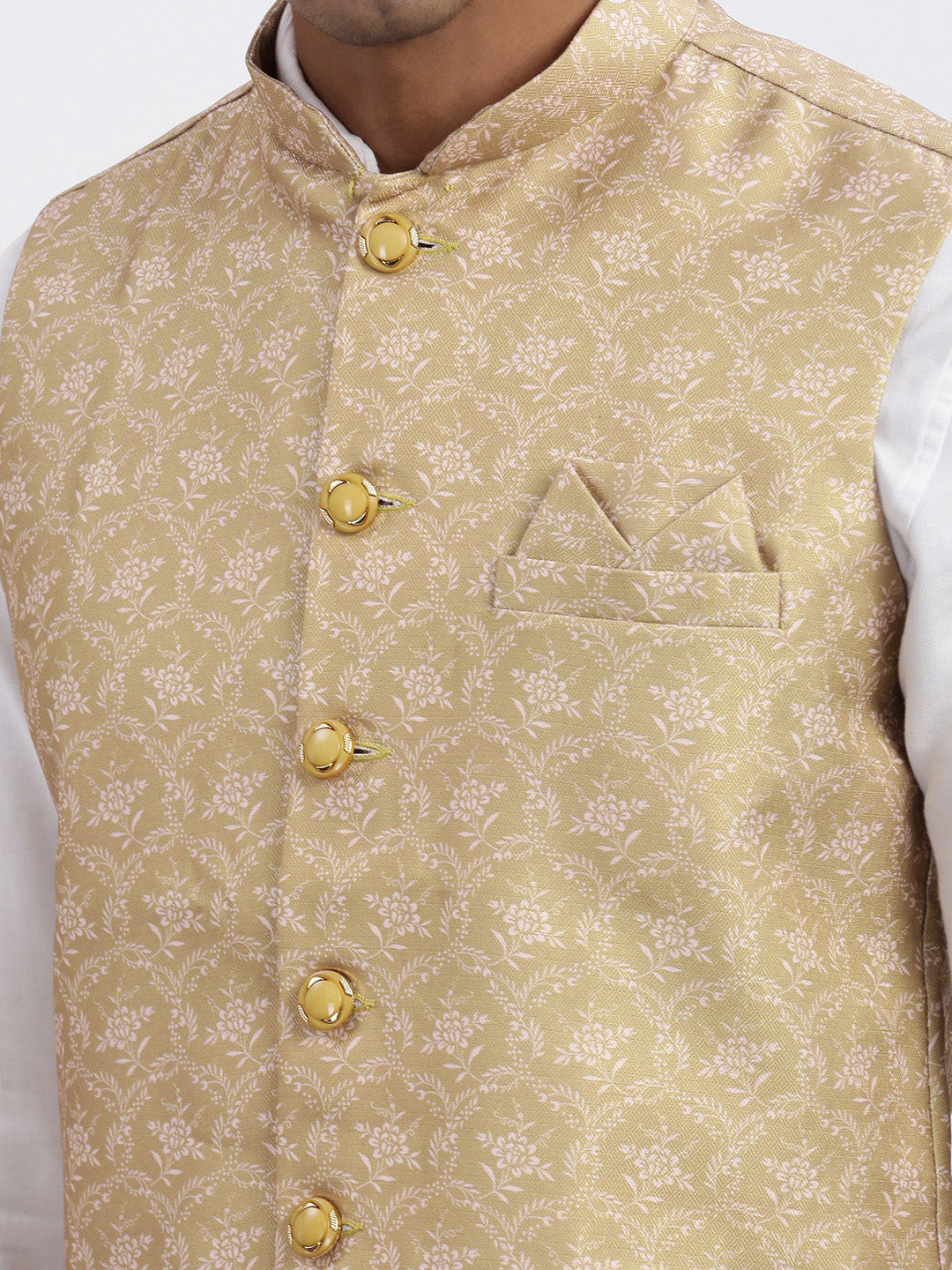 Men Beige Printed Nehru Jacket