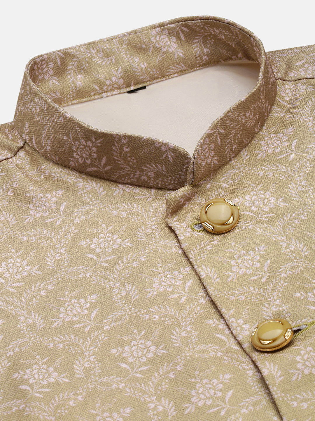 Men Beige Printed Nehru Jacket