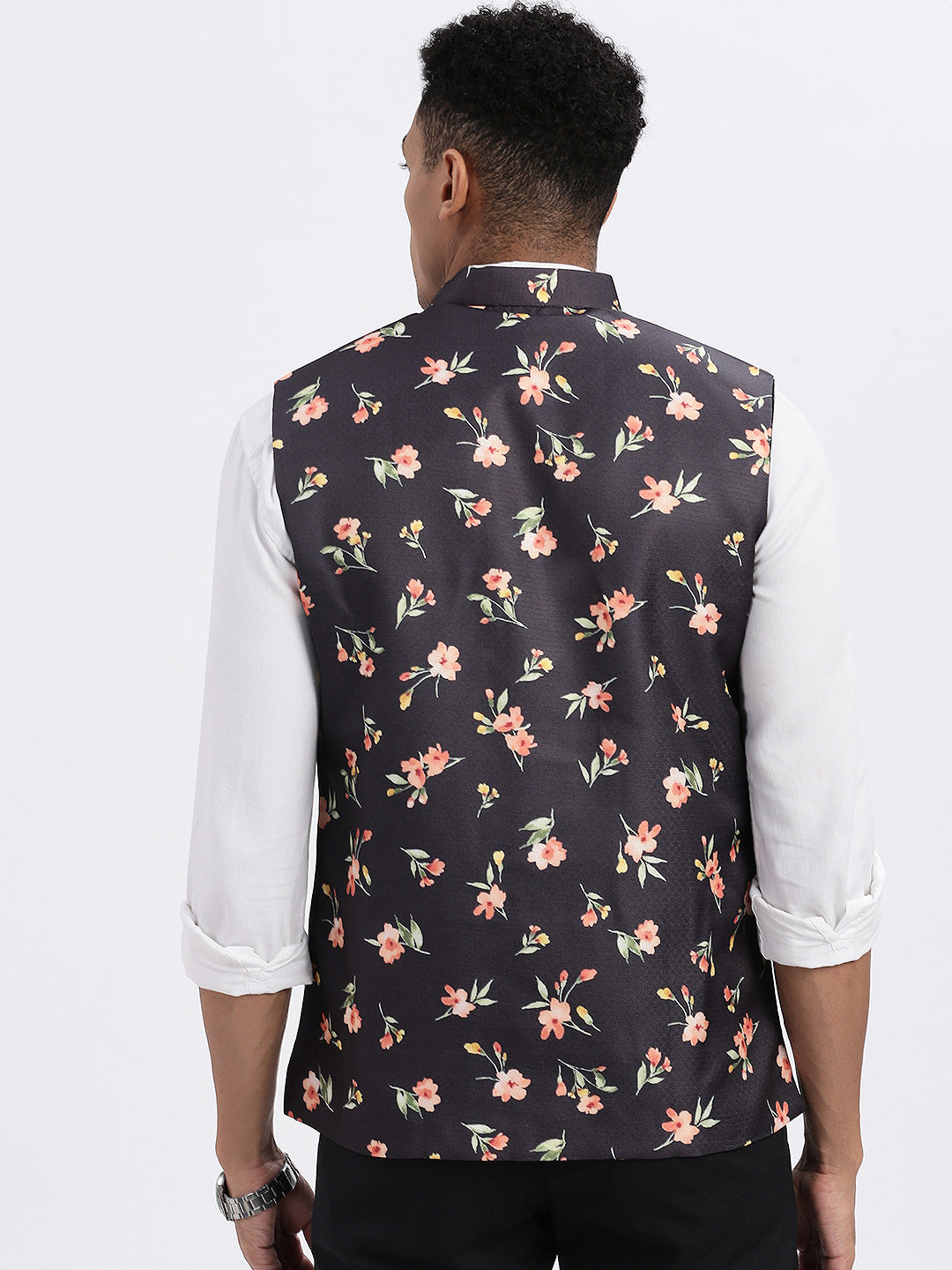 Men Black Printed Nehru Jacket