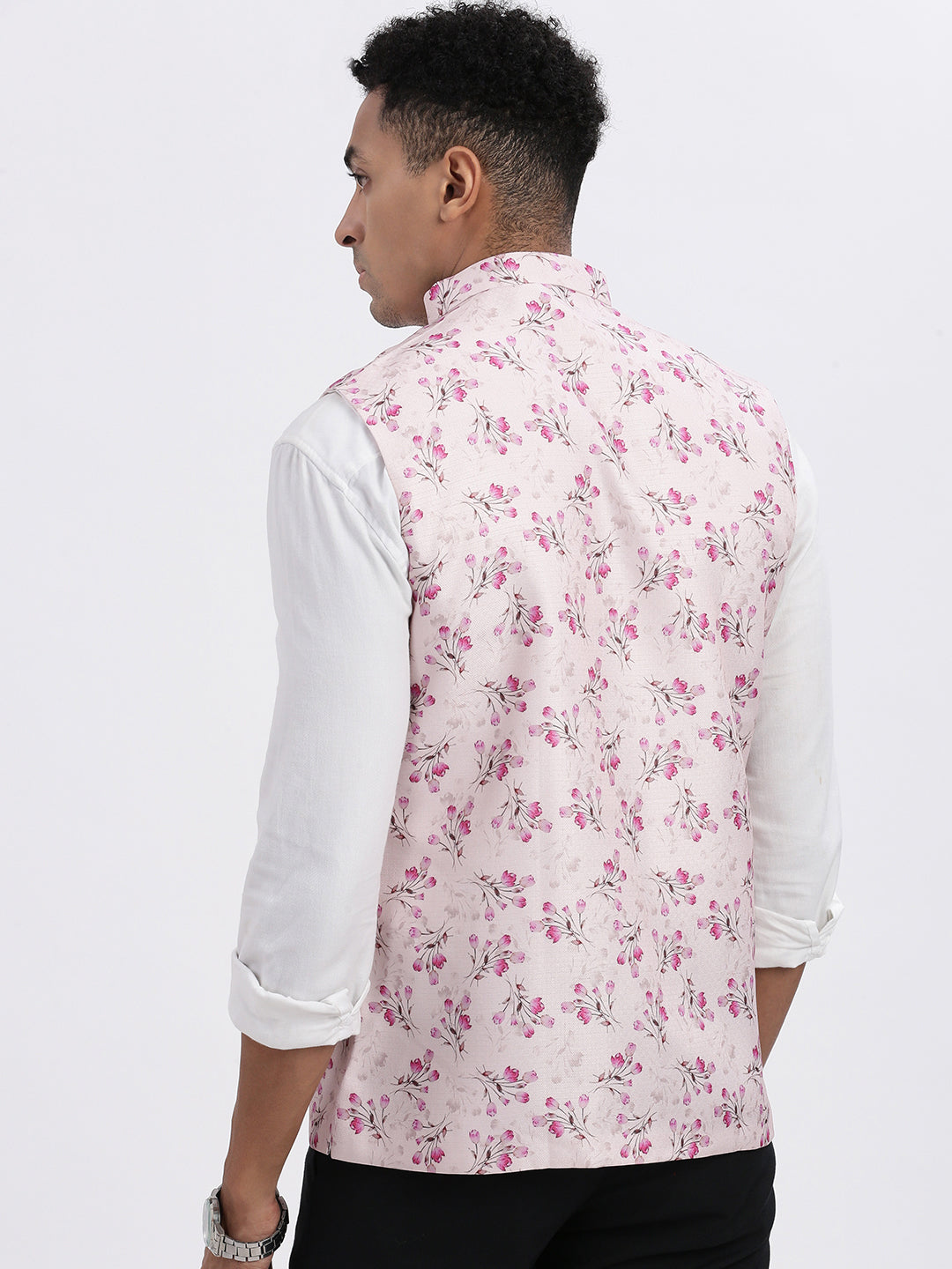 Men Pink Printed Nehru Jacket