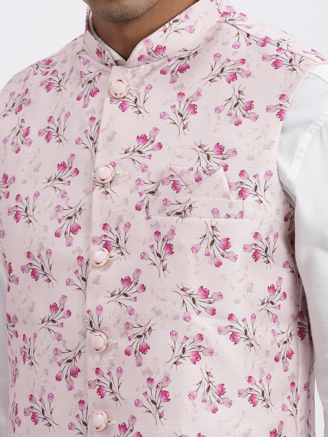 Men Pink Printed Nehru Jacket