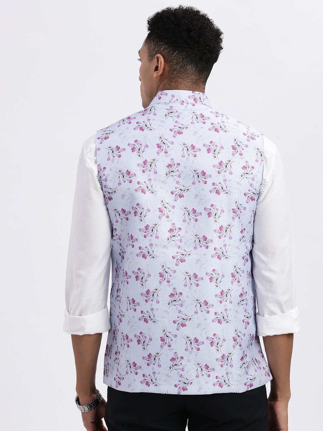 Men Lavender Printed Nehru Jacket