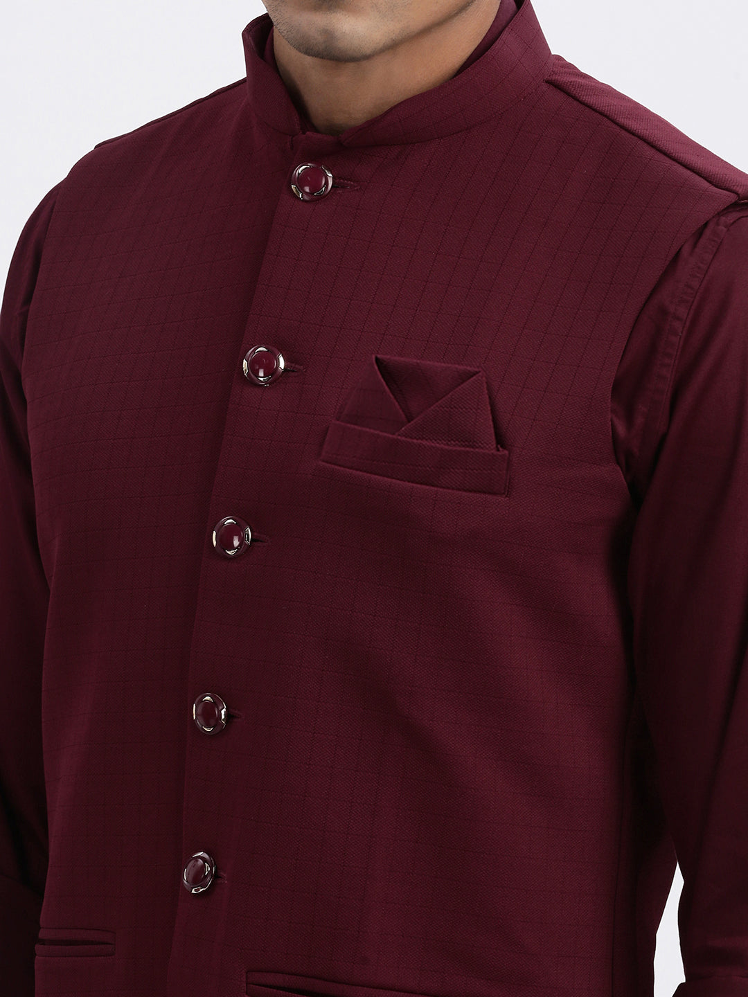 Men Maroon Solid Nehru Jacket