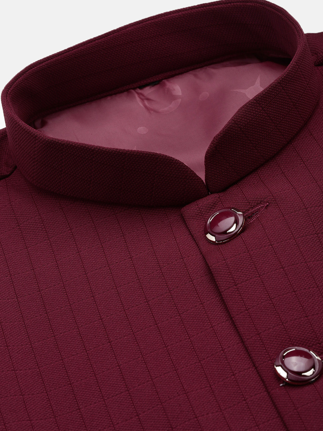 Men Maroon Solid Nehru Jacket