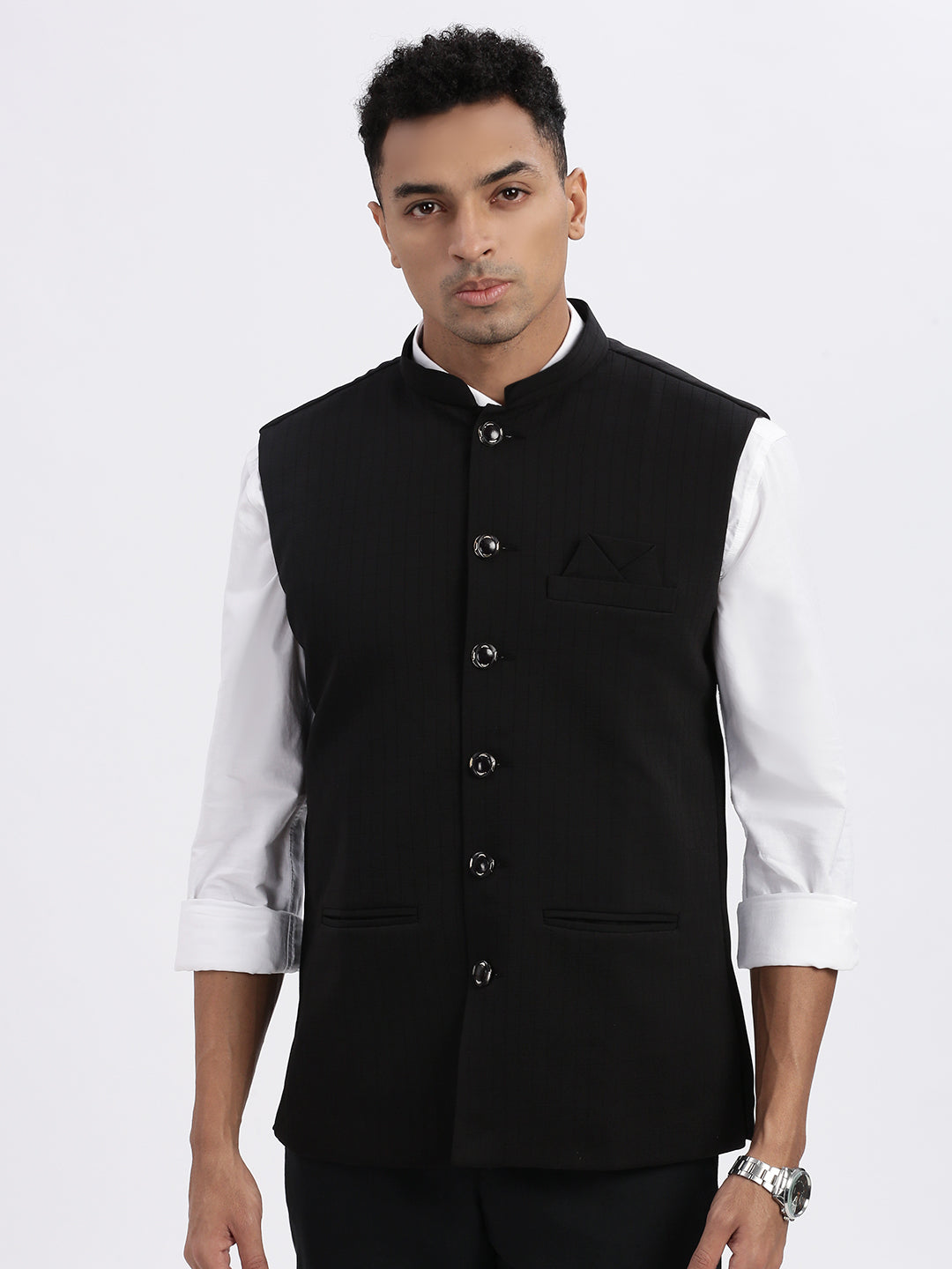 Men Black Solid Nehru Jacket