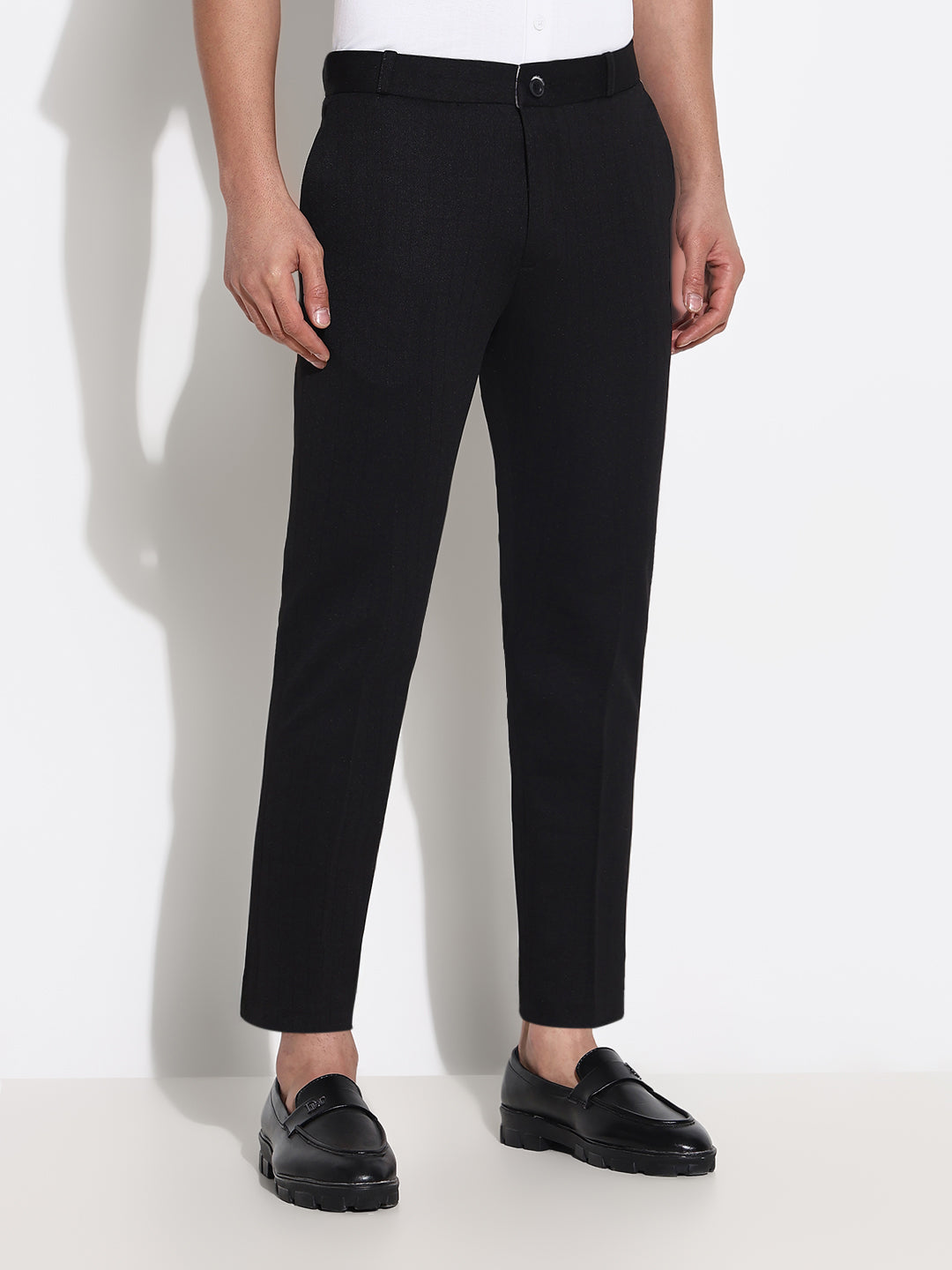 Men Black Solid Formal Trousers