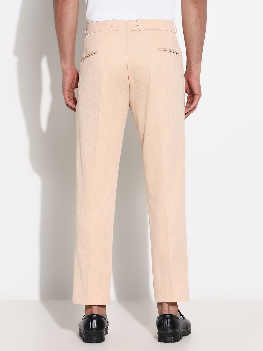 Men Peach Solid Formal Trousers