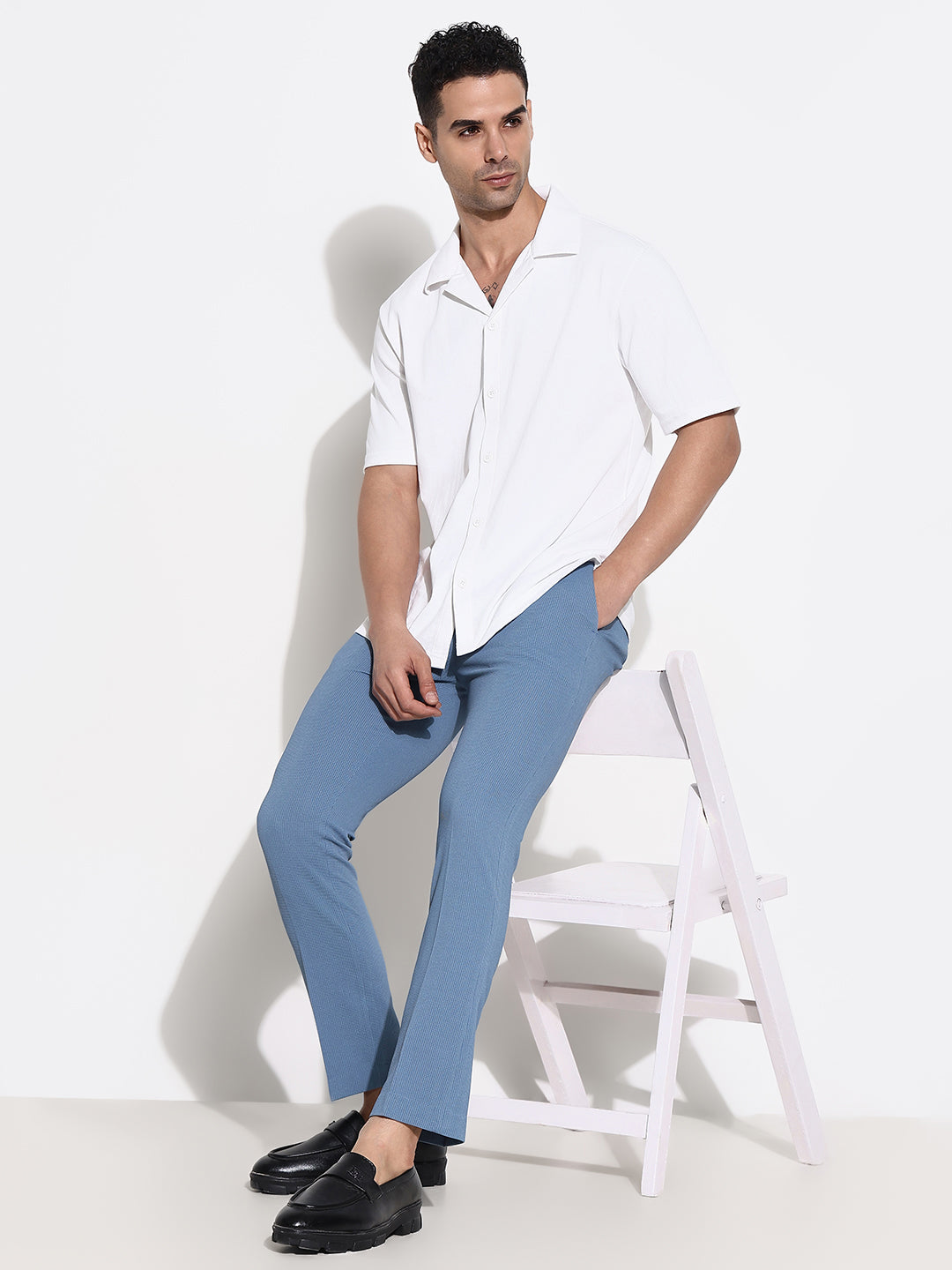 Men Blue Solid Formal Trousers