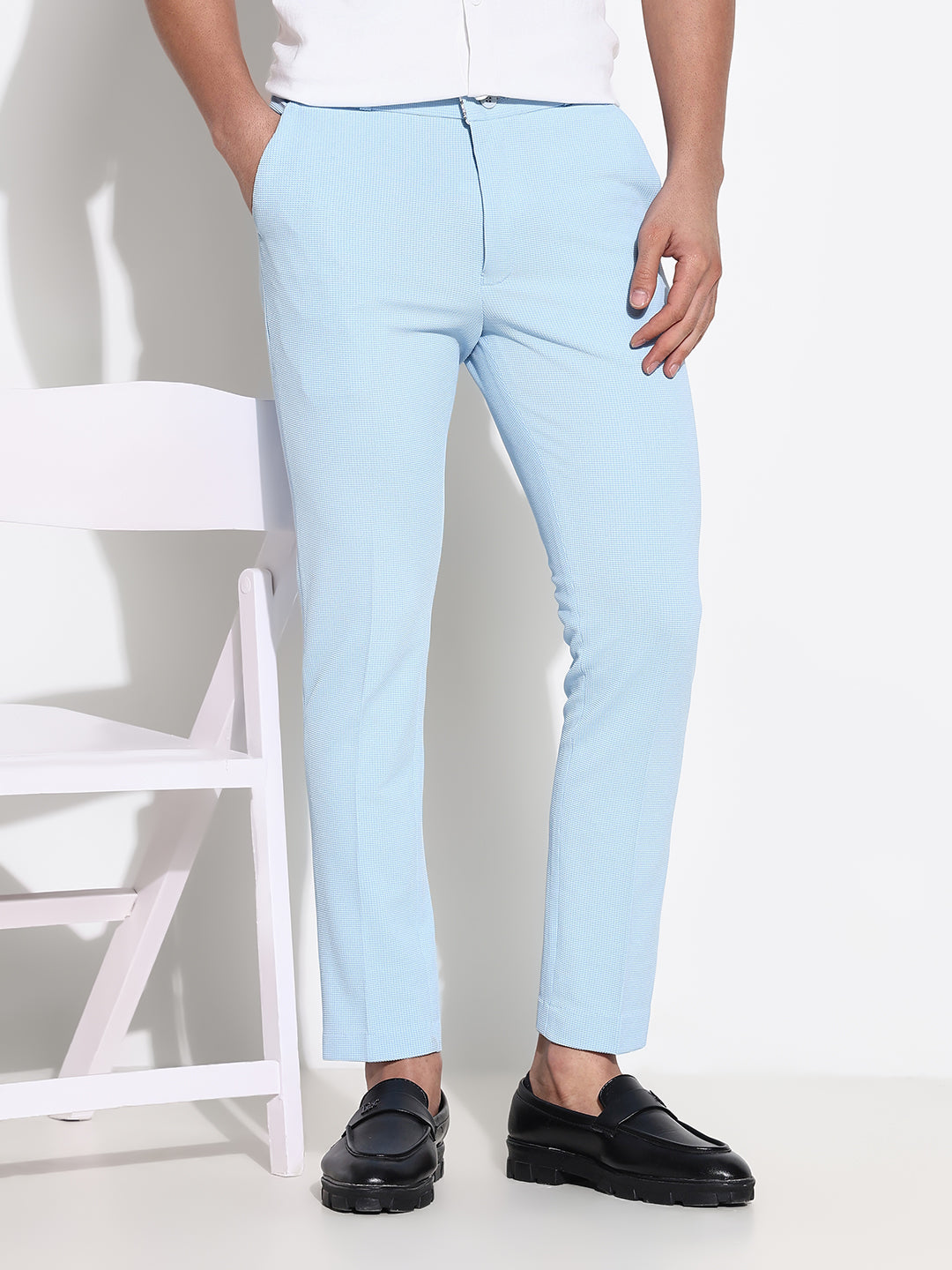 Men Blue Solid Formal Trousers