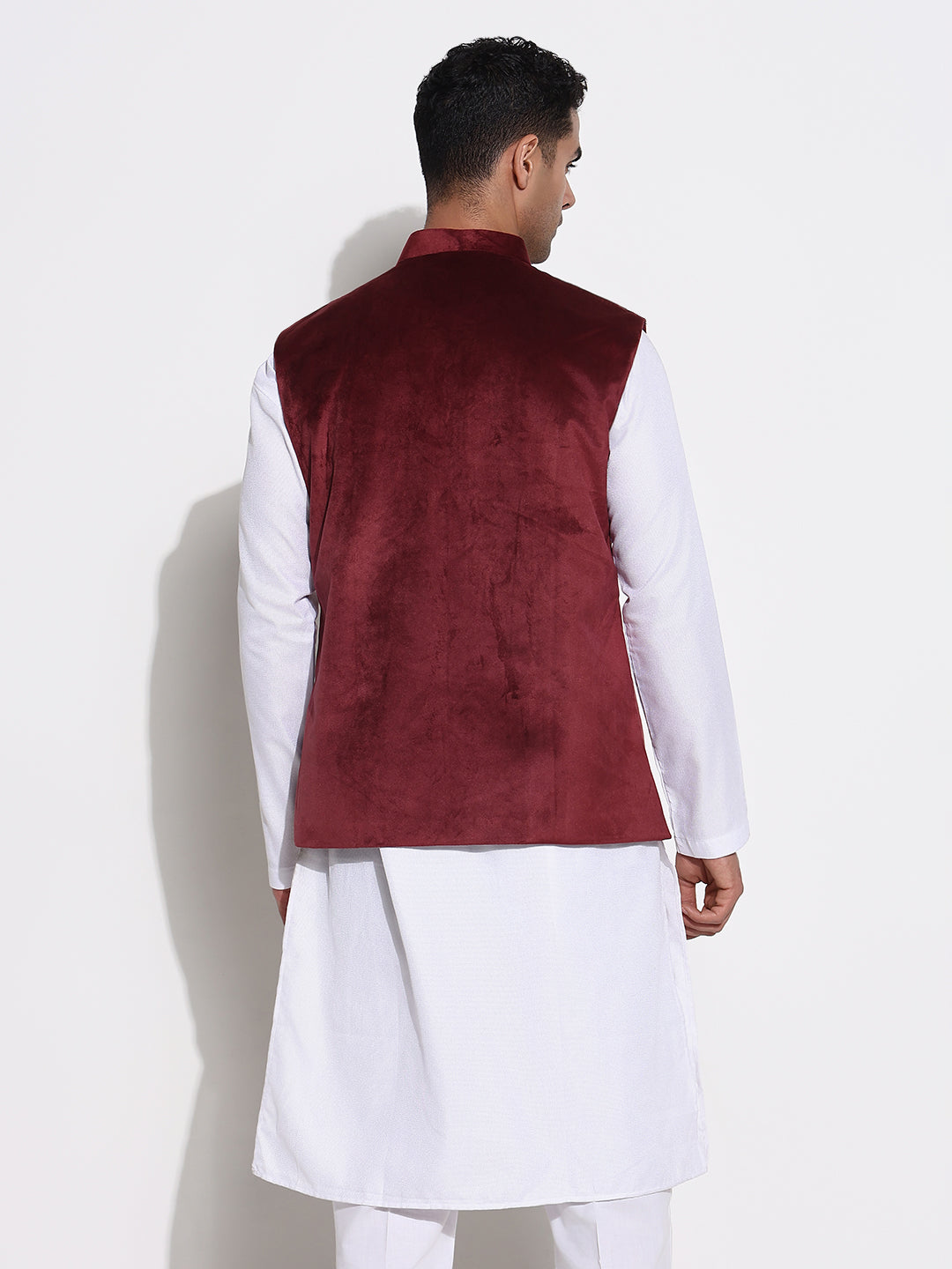 Men Burgundy Solid Nehru Jacket