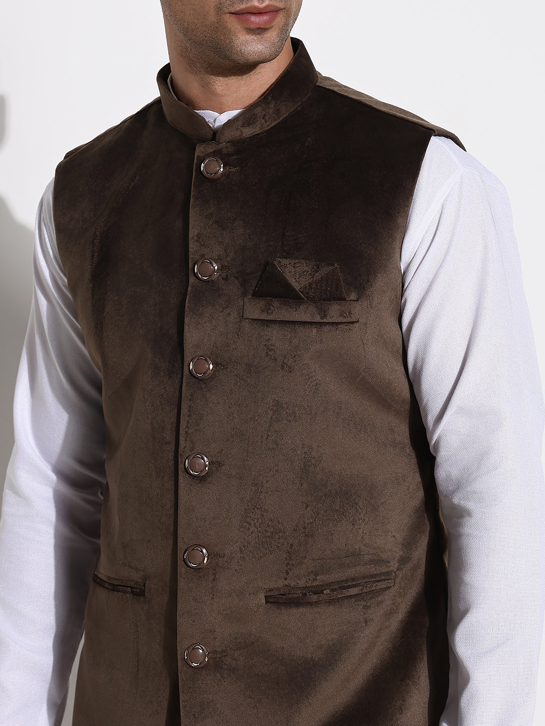 Men Olive Solid Nehru Jacket