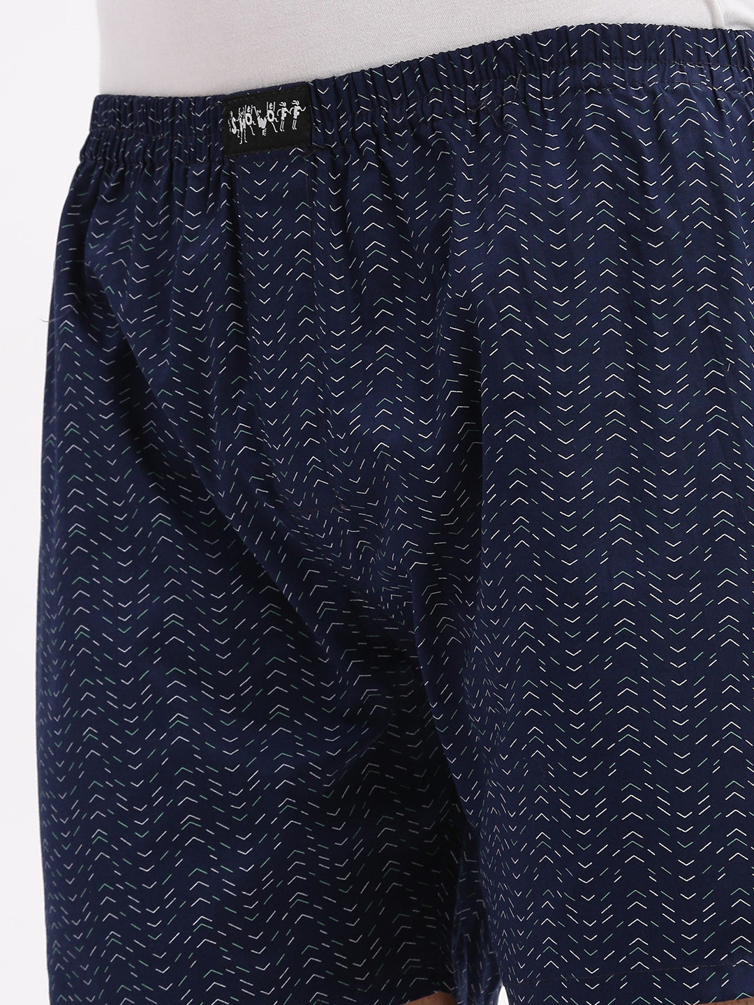 Men Printed Cotton Navy Blue Boxer