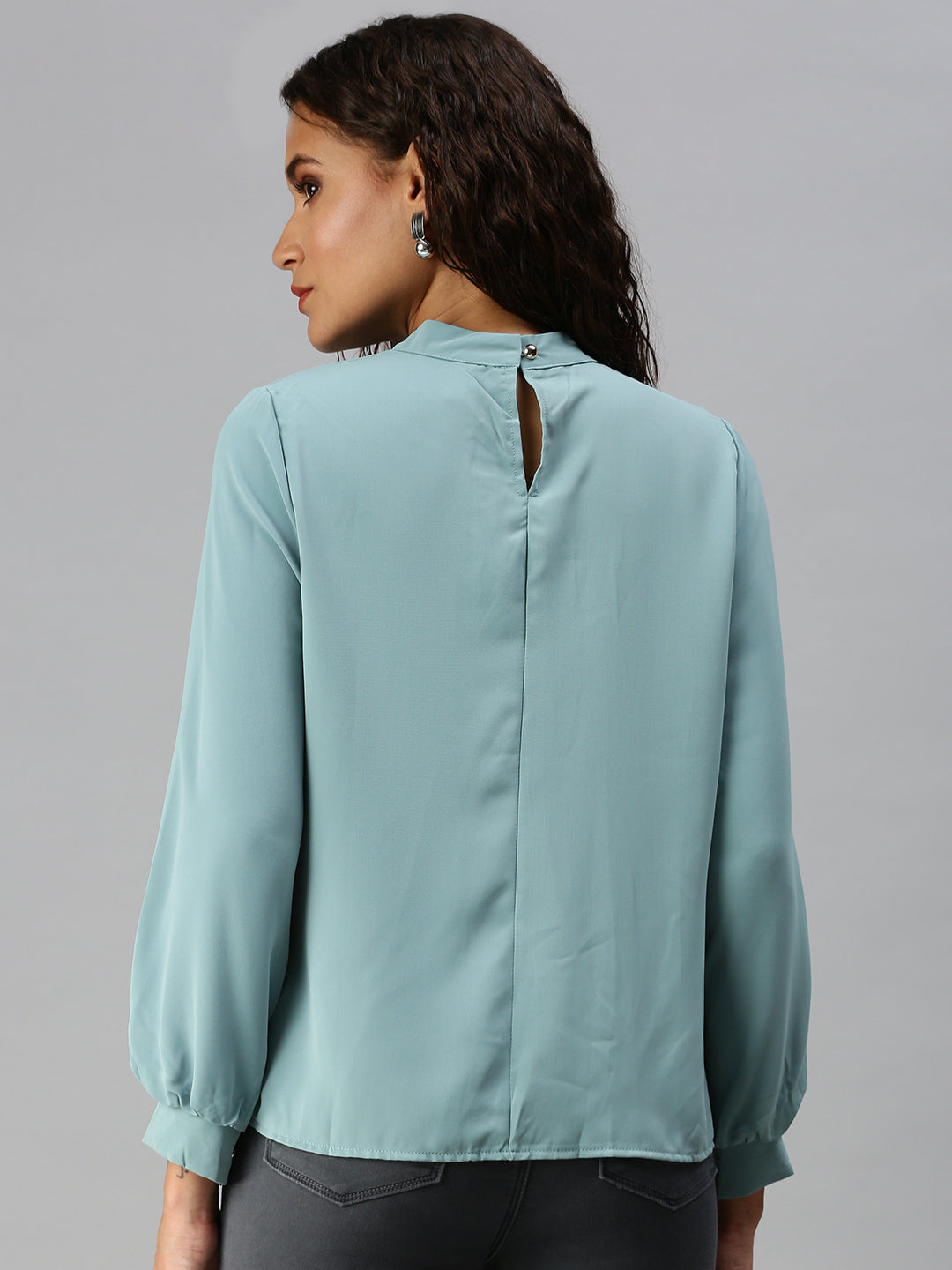 Women Solid Turquoise Blue Top