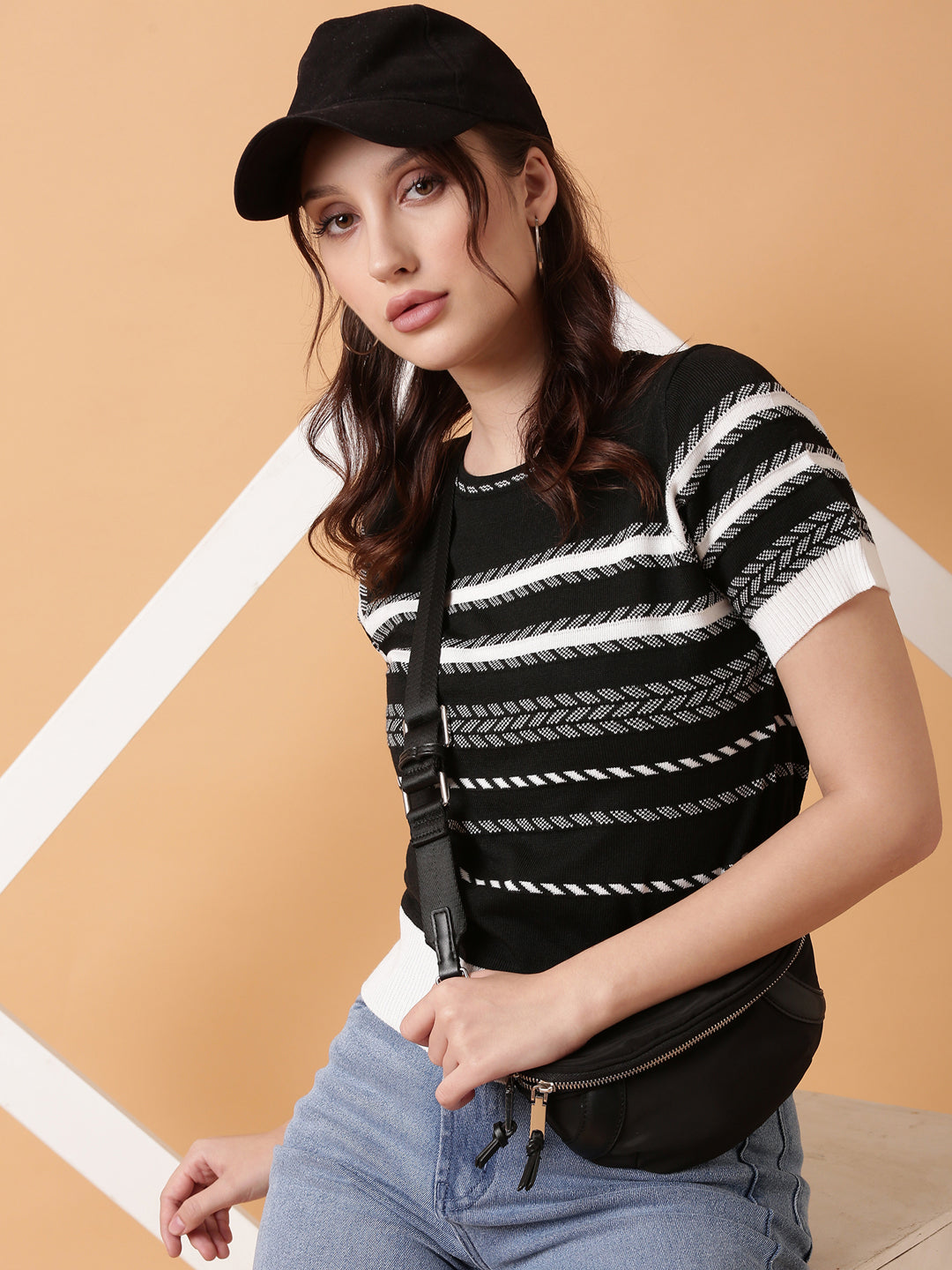 Women Black Striped Top