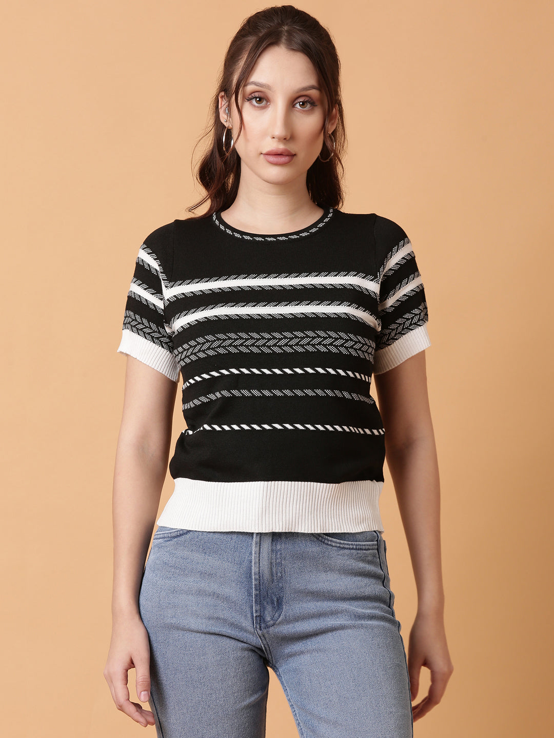 Women Black Striped Top