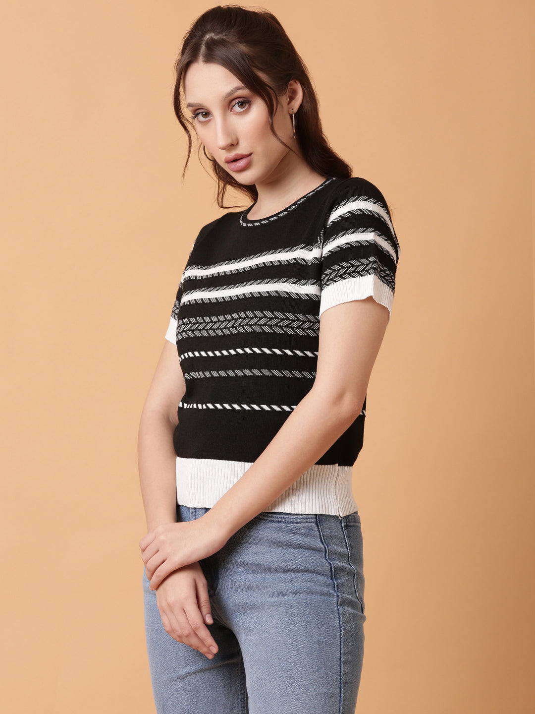 Women Black Striped Top