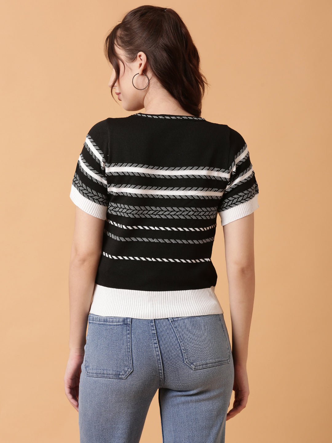 Women Black Striped Top