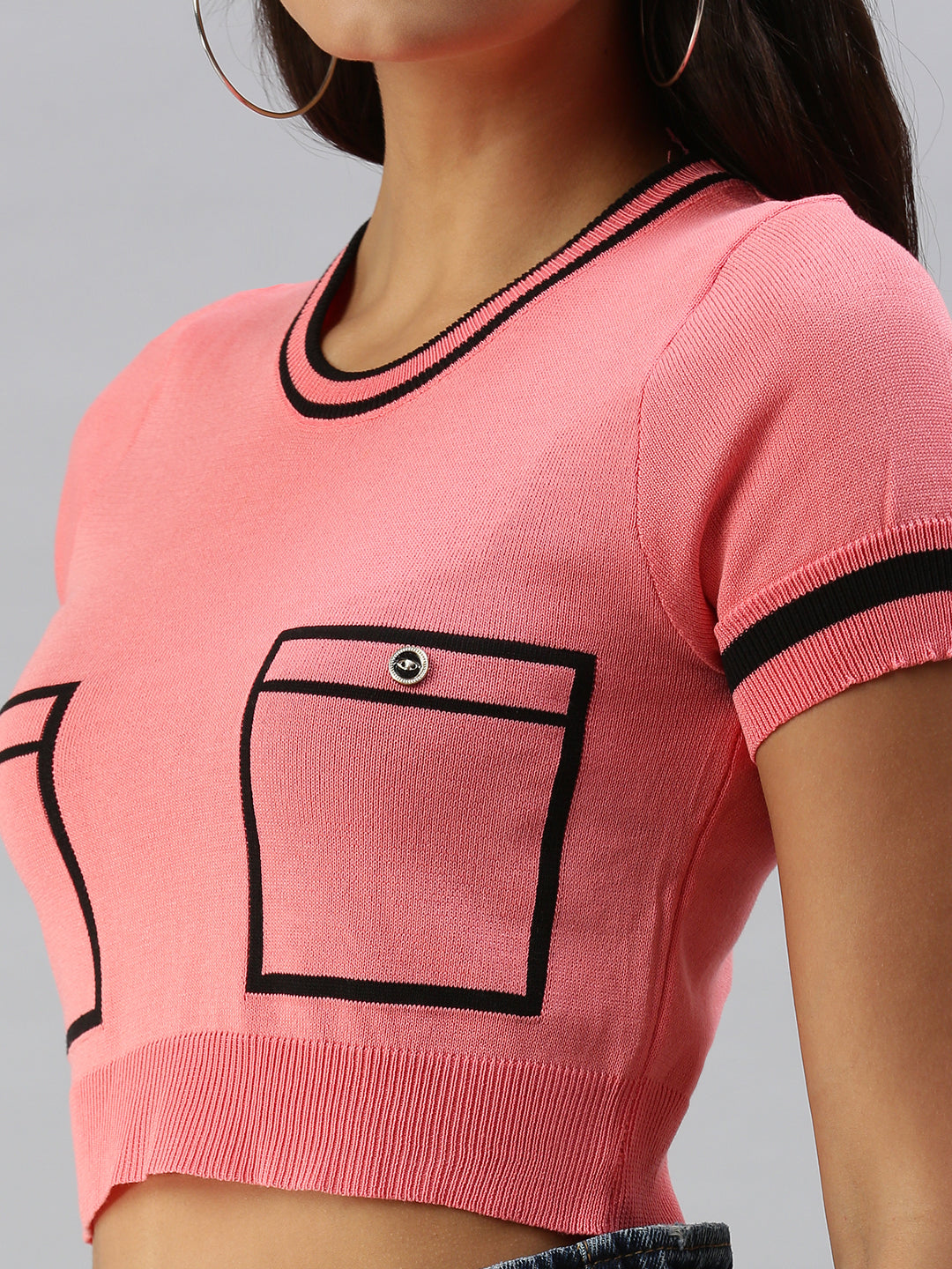 Women Solid Pink Fitted Top