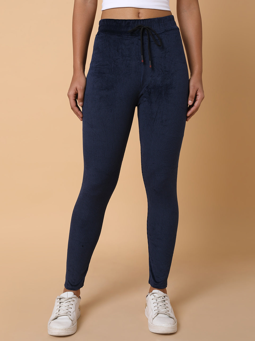 Women Solid Navy Blue Track Pant