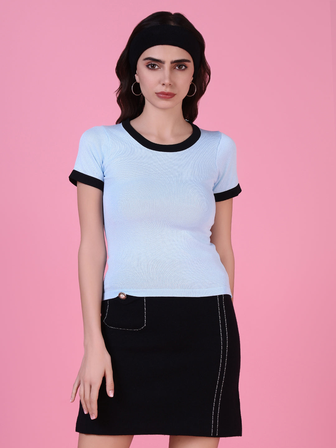 Women Blue Solid Fitted Top