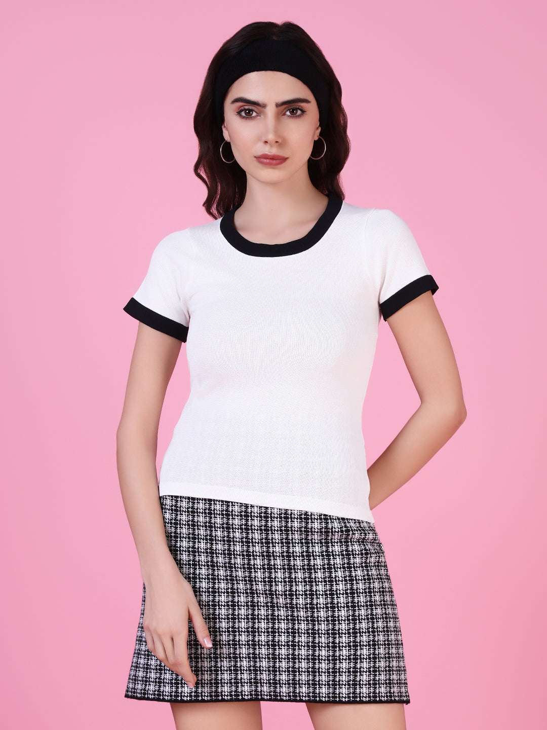 Women White Solid Fitted Top