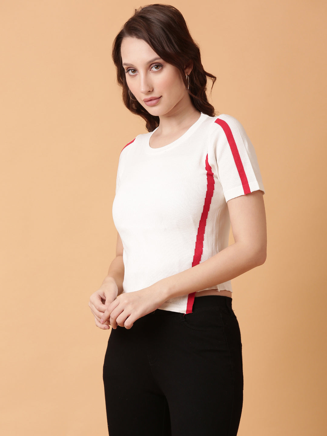 Women White Solid Top