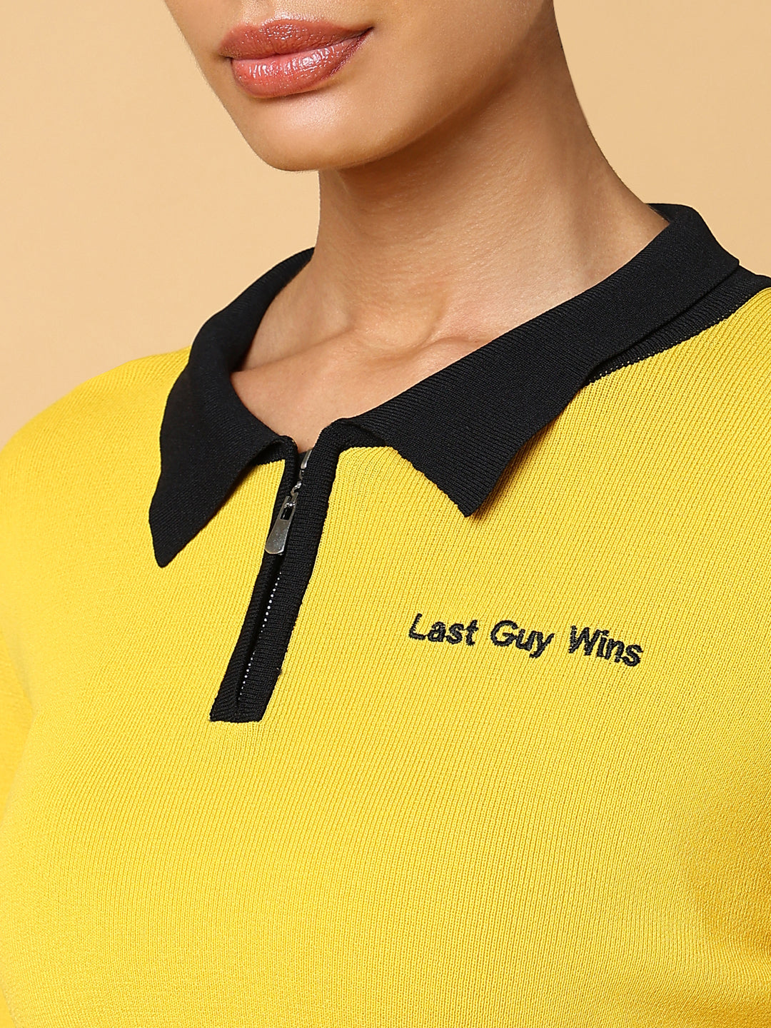 Women Solid Yellow Fitted Top