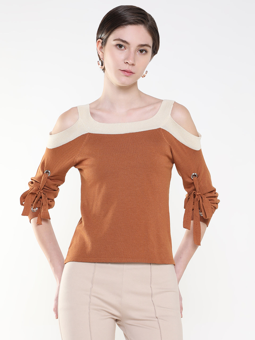 Women Solid Camel Brown Top